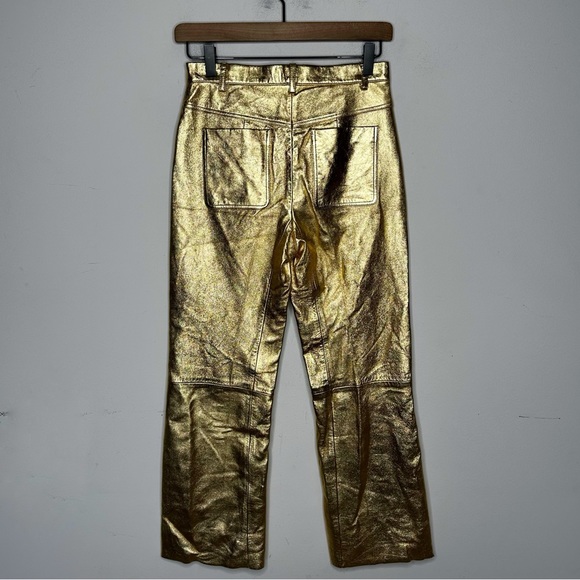 Sandro Orne Metallic Lamb Leather Pants Gold Size XS - Picture 4 of 16
